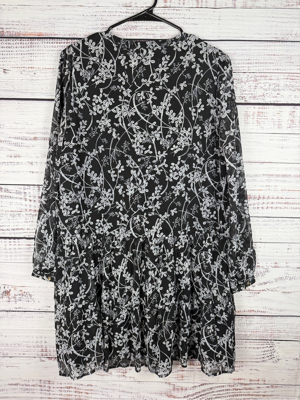 LOFT Black White Floral Tiered Babydoll Dress S - Picture 5 of 9